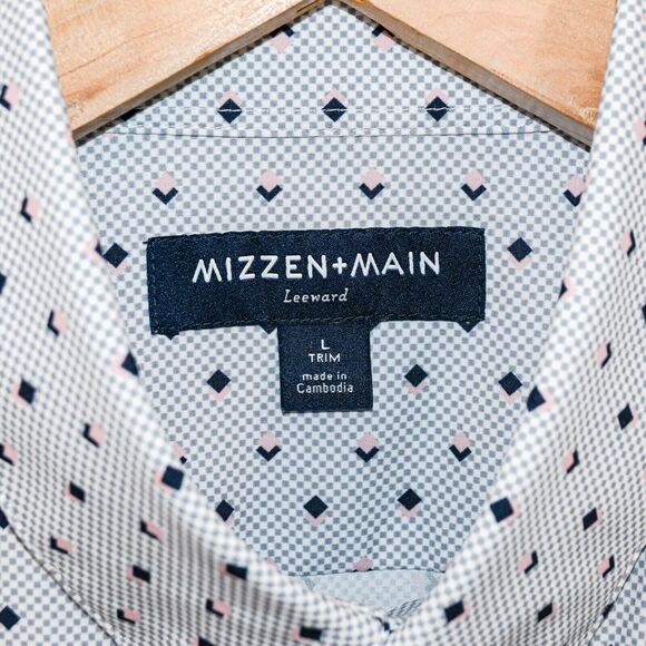 MIZZEN + MAIN Men's Trim fit Button up Shirt gray geo print size Large - Picture 2 of 6